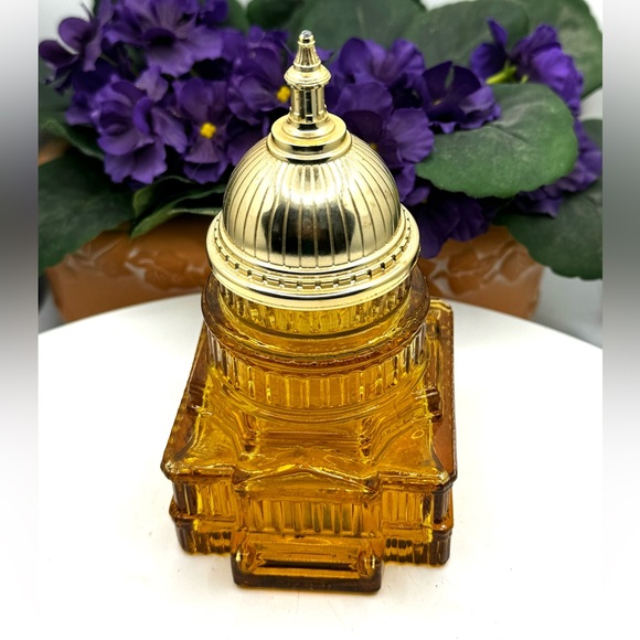 Vintage Avon The Capitol Empty Amber Cologne Glass Bottle With Lid - Picture 3 of 6